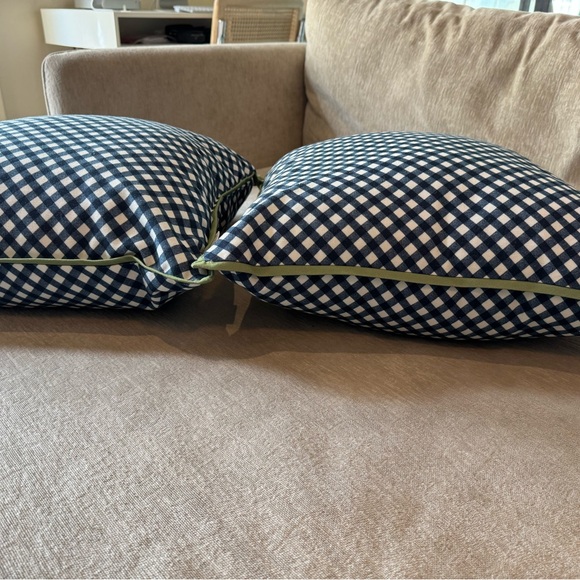 Pottery Barn Navy Gingham Throw Pillows with Green Trim – Set of 2 (18x18) - Picture 10 of 10